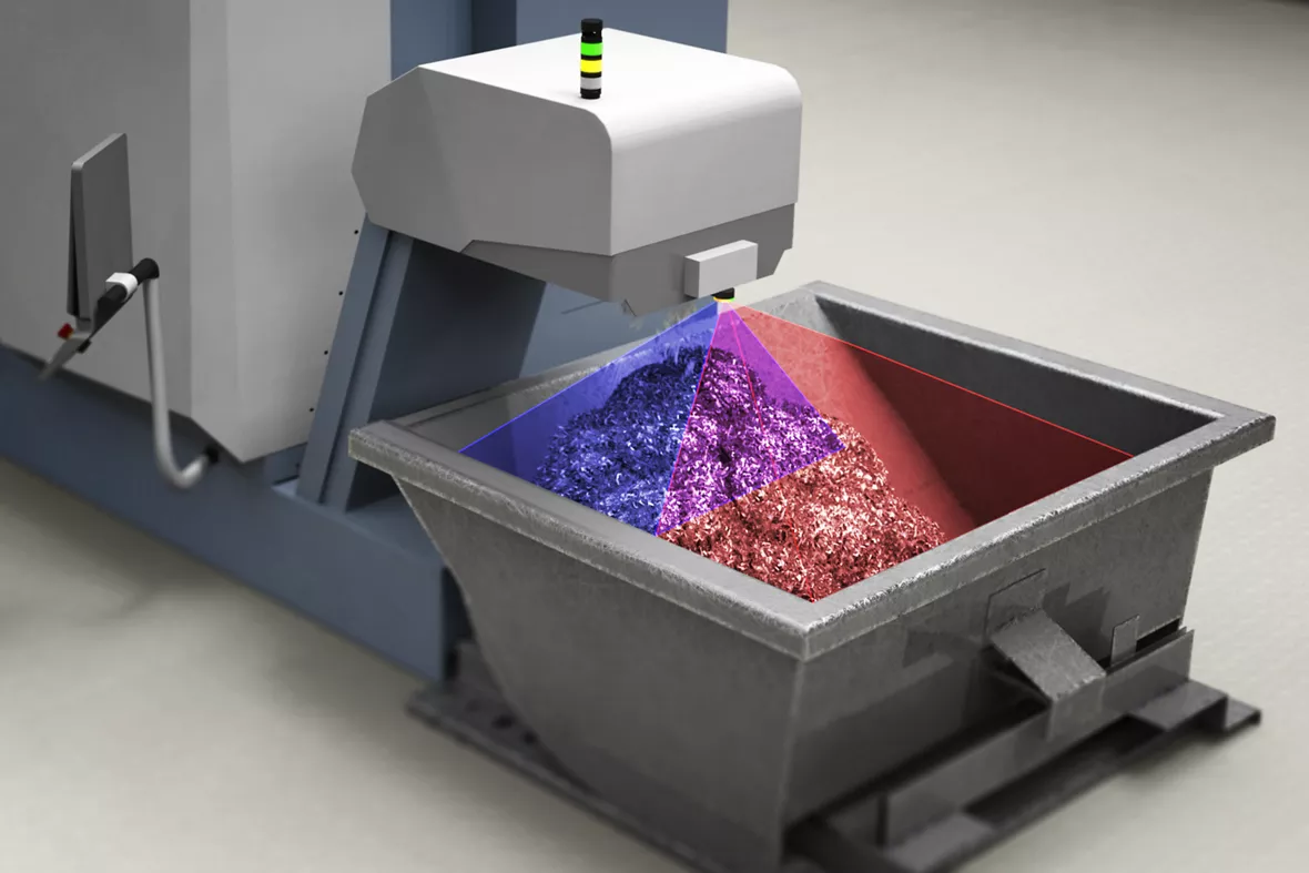 K50Z 傳感器檢測料斗中一個藍色區域和一個紅色區域兩種不同的裝填水平