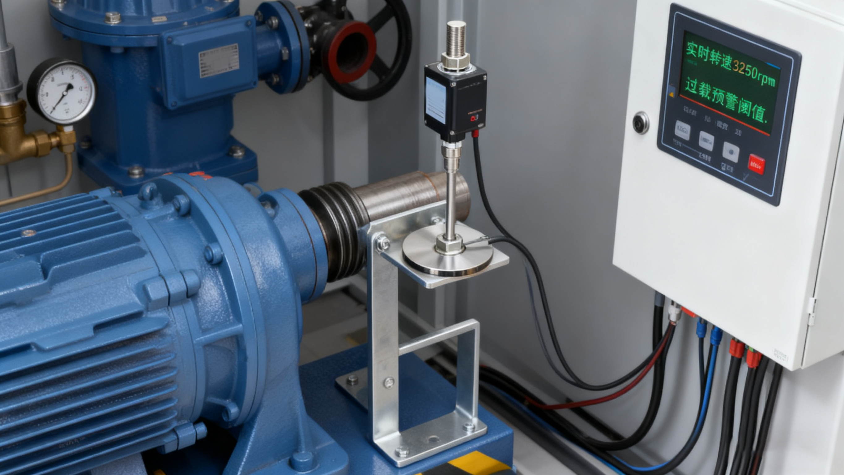  监测大型工业电机、风机、水泵的转速，用于变频控制、负载监测和过载保护。