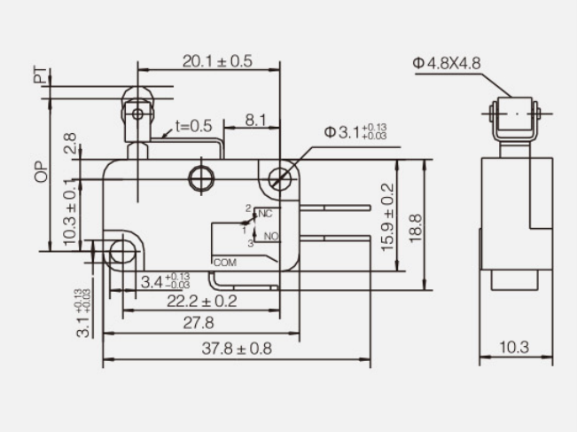 KV-155-1C25微动开关|限位开关产品型号-参数-接线图