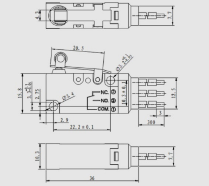 KV-105-CW微動開關|限位開關產品型號-參數-接線圖