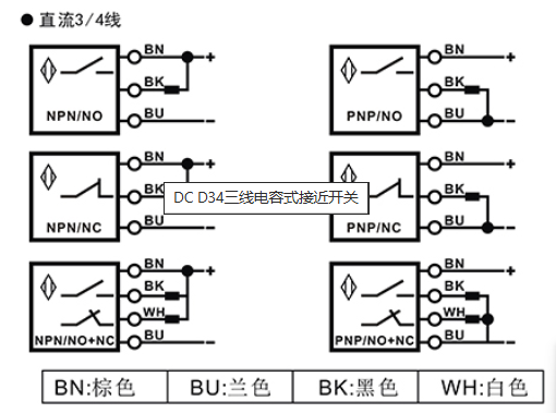 D34非埋電容式接近開關|電容式接近開關產品型號-參數-接線圖