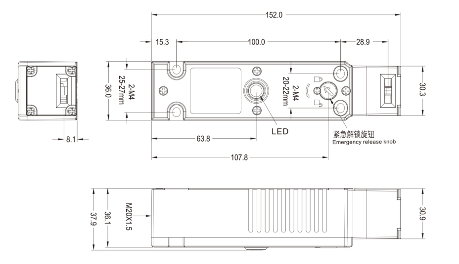 KEL-S电磁锁安全门开关|安全传感器产品型号-参数-尺寸图