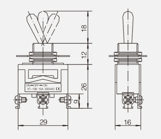 SPDT ON-OFF-ON KT-13B纽子开关|按钮开关产品型号-参数-接线图