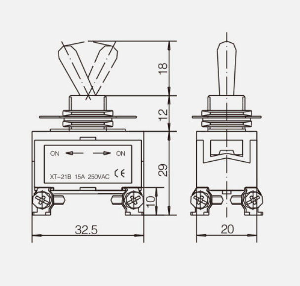 DPST ON-OFF KT-21B纽子开关|按钮开关产品型号-参数-接线图