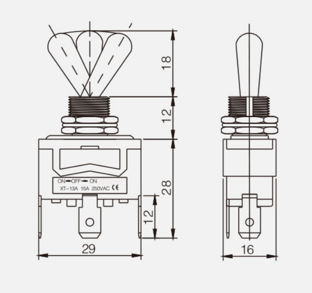 SPDT ON-OFF-ONKT-13A纽子开关|按钮开关产品型号-参数-接线图