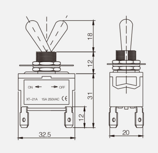 DPST ON-OFF KT-21A纽子开关|按钮开关产品型号-参数-接线图