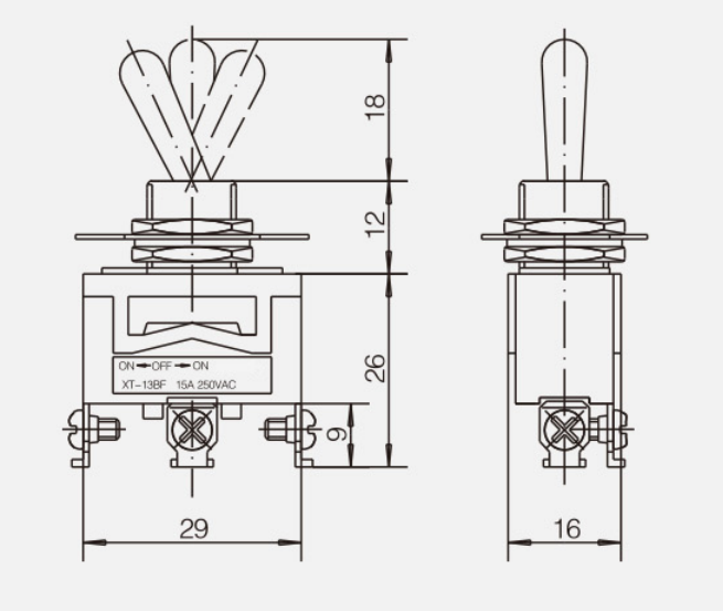 SPDT Auto Reset(ON)OFF-(ON)KT-13BF纽子开关|按钮开关产品型号-参数-接线图