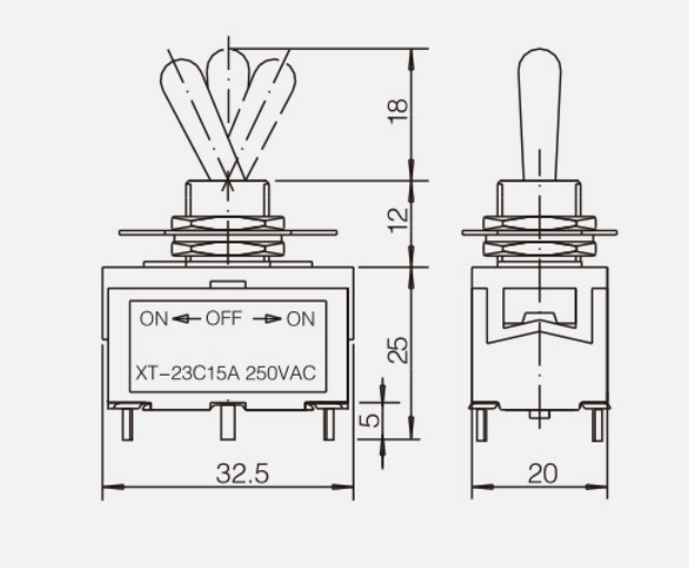 DPDT ON-OFF-ONKT-23C紐子開(kāi)關(guān)|按鈕開(kāi)關(guān)產(chǎn)品型號(hào)-參數(shù)-接線圖