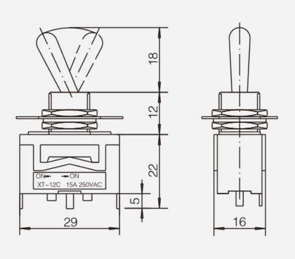 SPDT ON-ON KT-12C纽子开关|按钮开关产品型号-参数-接线图