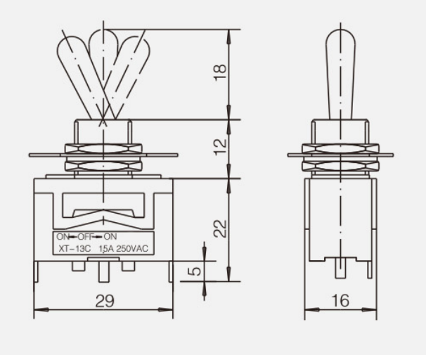 SPDT ON-OFF-ONKT-13C纽子开关|按钮开关产品型号-参数-接线图