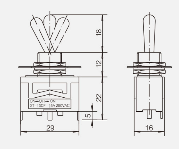 SPDT Auto Reset (ON)-OFF-(ON)KT-13CF纽子开关|按钮开关产品型号-参数-接线图