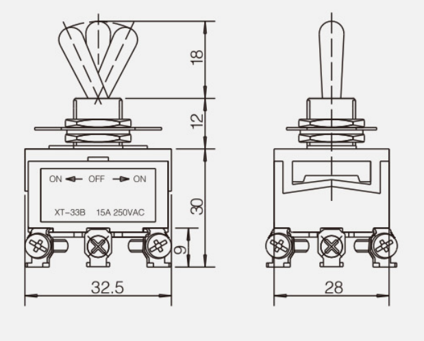 TPDT ON-OFF-ONKT-33B纽子开关|按钮开关产品型号-参数-接线图