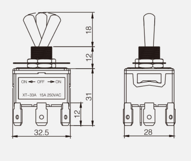 TPDT ON-OFF-ONKT-33A纽子开关|按钮开关产品型号-参数-接线图