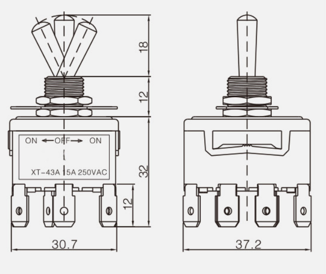 FPDT ON-OFF-ONKT-43A纽子开关|按钮开关产品型号-参数-接线图