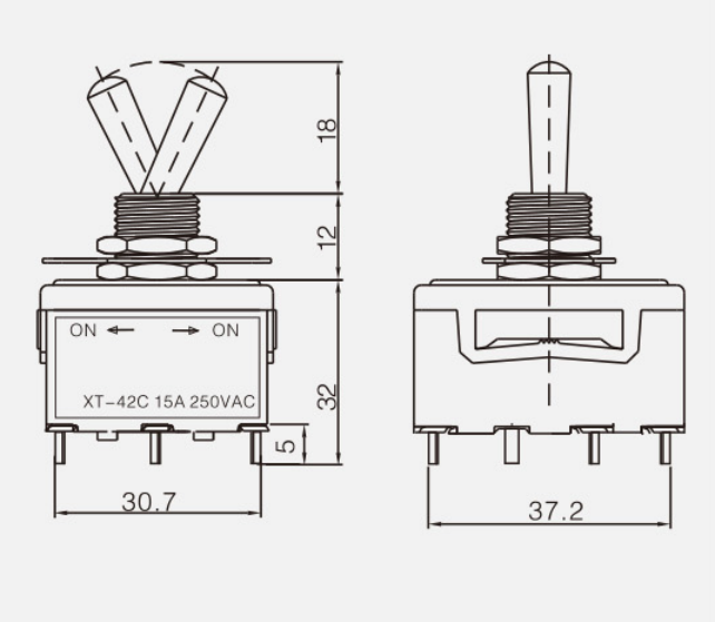 TPDT ON-ON KT-42C纽子开关|按钮开关产品型号-参数-接线图