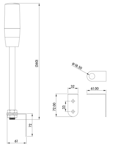 KJTPB50A 桿+L型支架單層三色警示燈|三色警示燈型號-參數(shù)-尺寸圖-接線圖
