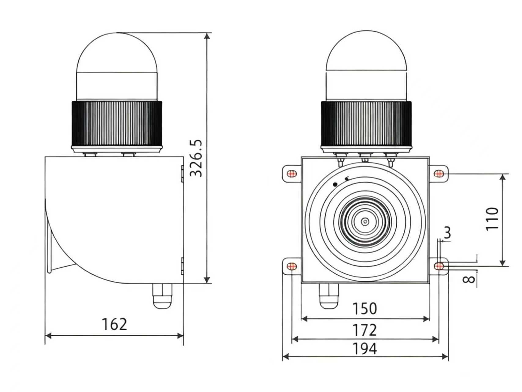 KJT-LH800聲光報(bào)警器|大功率多功能報(bào)警器型號-參數(shù)-尺寸圖