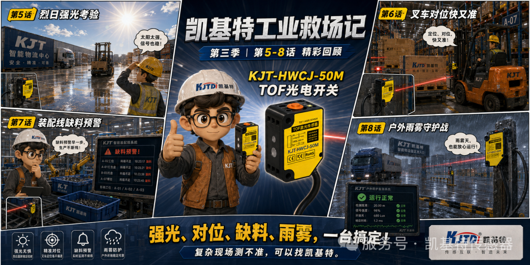 凯基特工业救场记｜KJT-HWCJ-50M TOF光电开关  ：强光、对位、缺料、雨雾，一个个稳住！