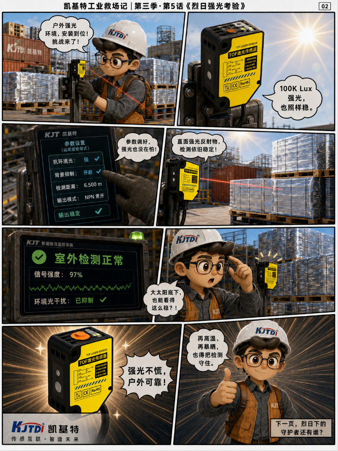 凯基特工业救场记｜KJT-HWCJ-50M TOF光电开关  ：强光、对位、缺料、雨雾，一个个稳住！
