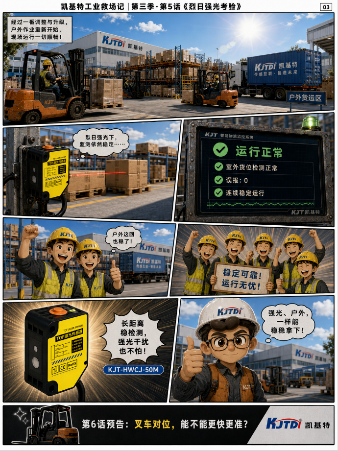 凯基特工业救场记｜KJT-HWCJ-50M TOF光电开关  ：强光、对位、缺料、雨雾，一个个稳住！