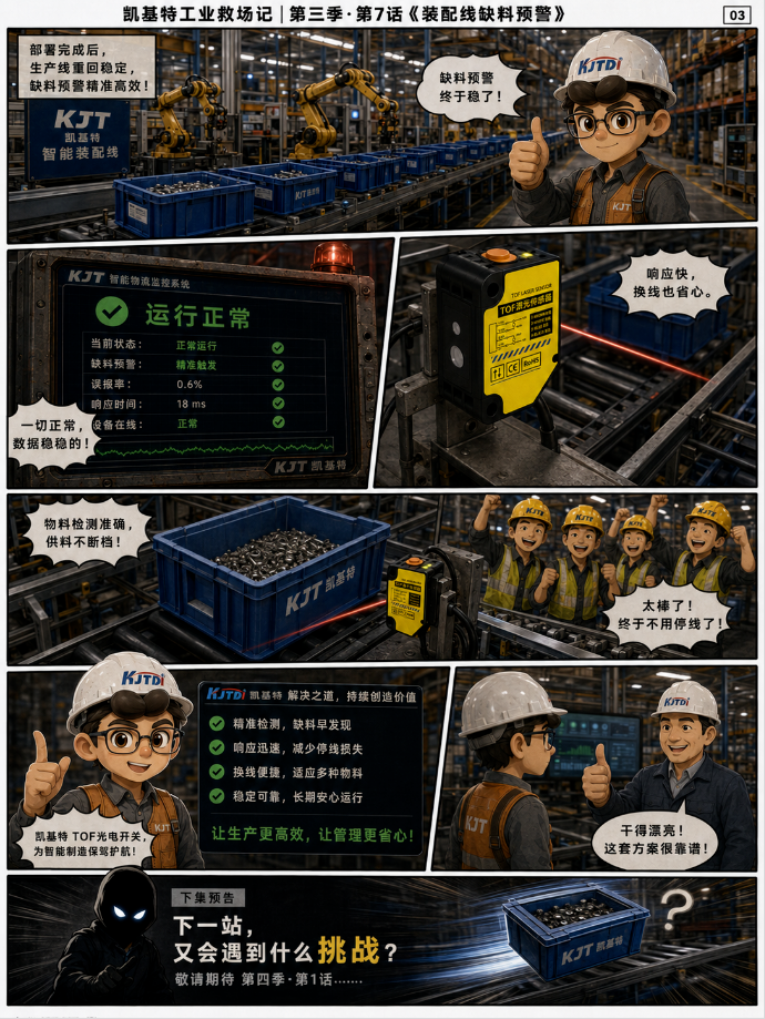 凯基特工业救场记｜KJT-HWCJ-50M TOF光电开关  ：强光、对位、缺料、雨雾，一个个稳住！