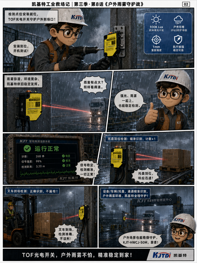 凯基特工业救场记｜KJT-HWCJ-50M TOF光电开关  ：强光、对位、缺料、雨雾，一个个稳住！