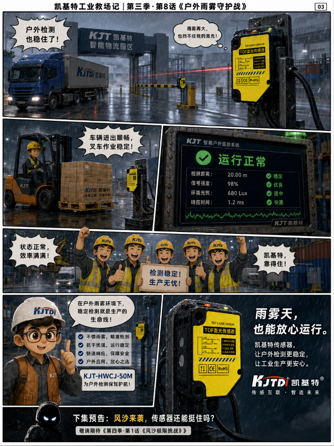 凯基特工业救场记｜KJT-HWCJ-50M TOF光电开关  ：强光、对位、缺料、雨雾，一个个稳住！