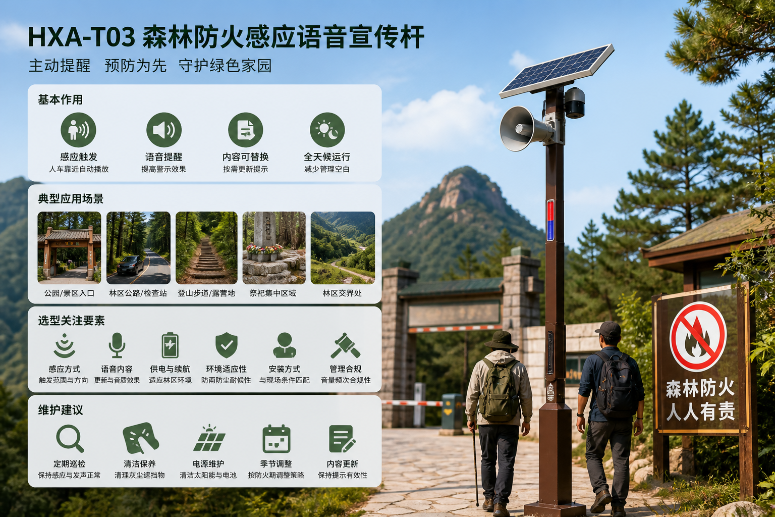 HXA-T03_森林防火感应语音宣传杆的功能定位与应用解析配图 2